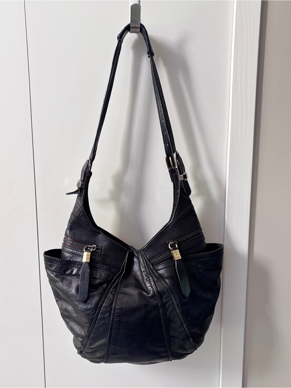 OrYany Large Black Leather Bag Slouchy Soft Biker Hobo Crossbody ShoulderHandbag